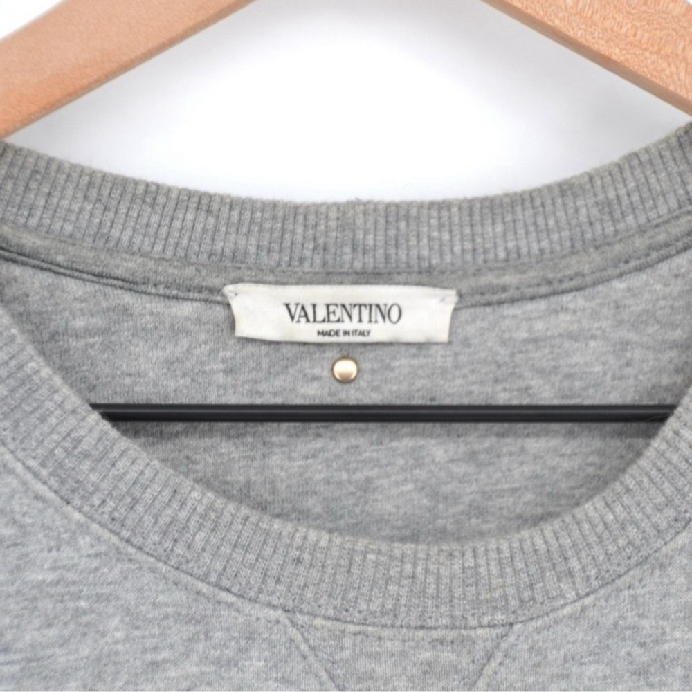 Valentino Made in Italy Gray Crewneck Sweatshirt with Contrast Tan Zip Pocket –M - Picture 9 of 13